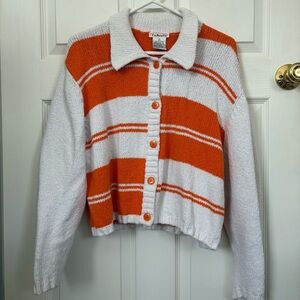 Vintage Talbots White and Orange Striped Button Cardigan